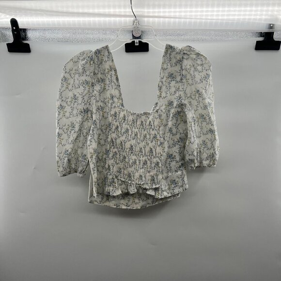 Vici Women's Short Puff Sleeve Floral Crop Top Sweetheart Neck Size Large - Picture 7 of 9